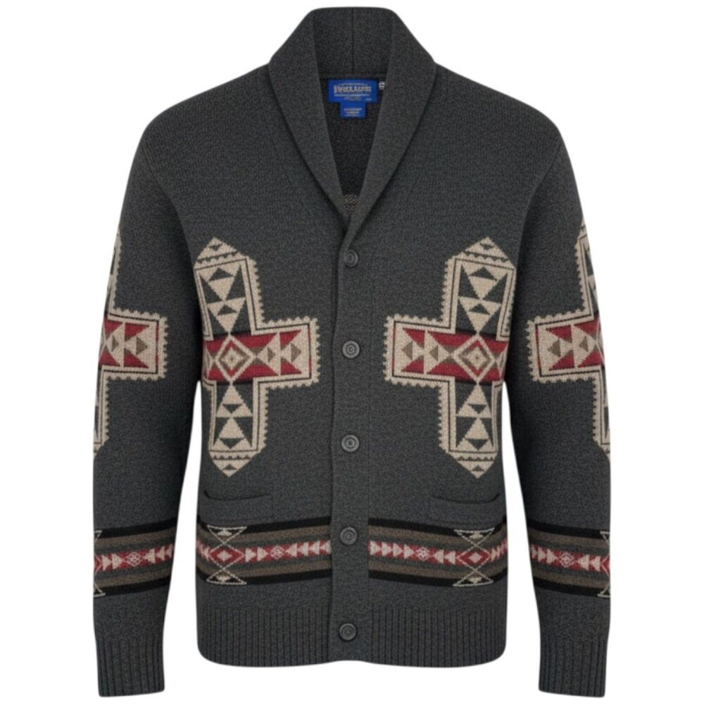 Pendleton Men's Four Corners Native Southwest Motif Lambswool Cardigan Gray XL